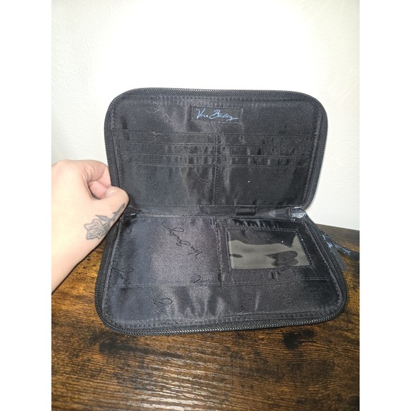 Vera Bradley Large Zip Travel Organizer Wallet Wristlet - Alpine Black‎ & Blue - Picture 7 of 8